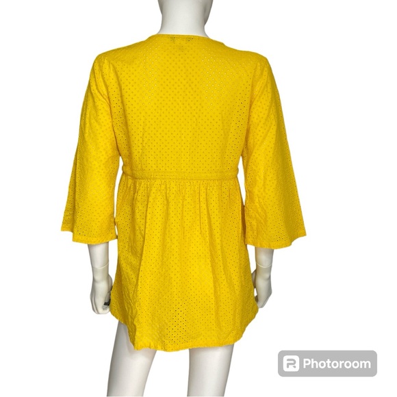 J. Crew Mustard Yellow Eyelet V-Neck Tunic Blouse Cover Up Women's Size S - Picture 3 of 6